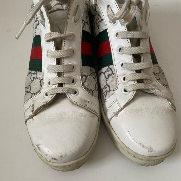 GUCCI SNEAKERS WHITE LEATHER and Canvas WITH GREEN/RED Women’s size 7 - Picture 3 of 11